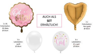 XL Folienballon rund - Oh Baby, pink - ø 55cm